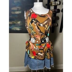 Attitudes by Renee Womens Large Shoe Novelty Print Tank Top Brown Sleeveless USA